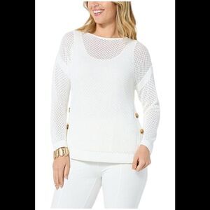 WynneCollection Women's Framed Mesh Sweater Cloud - Regular